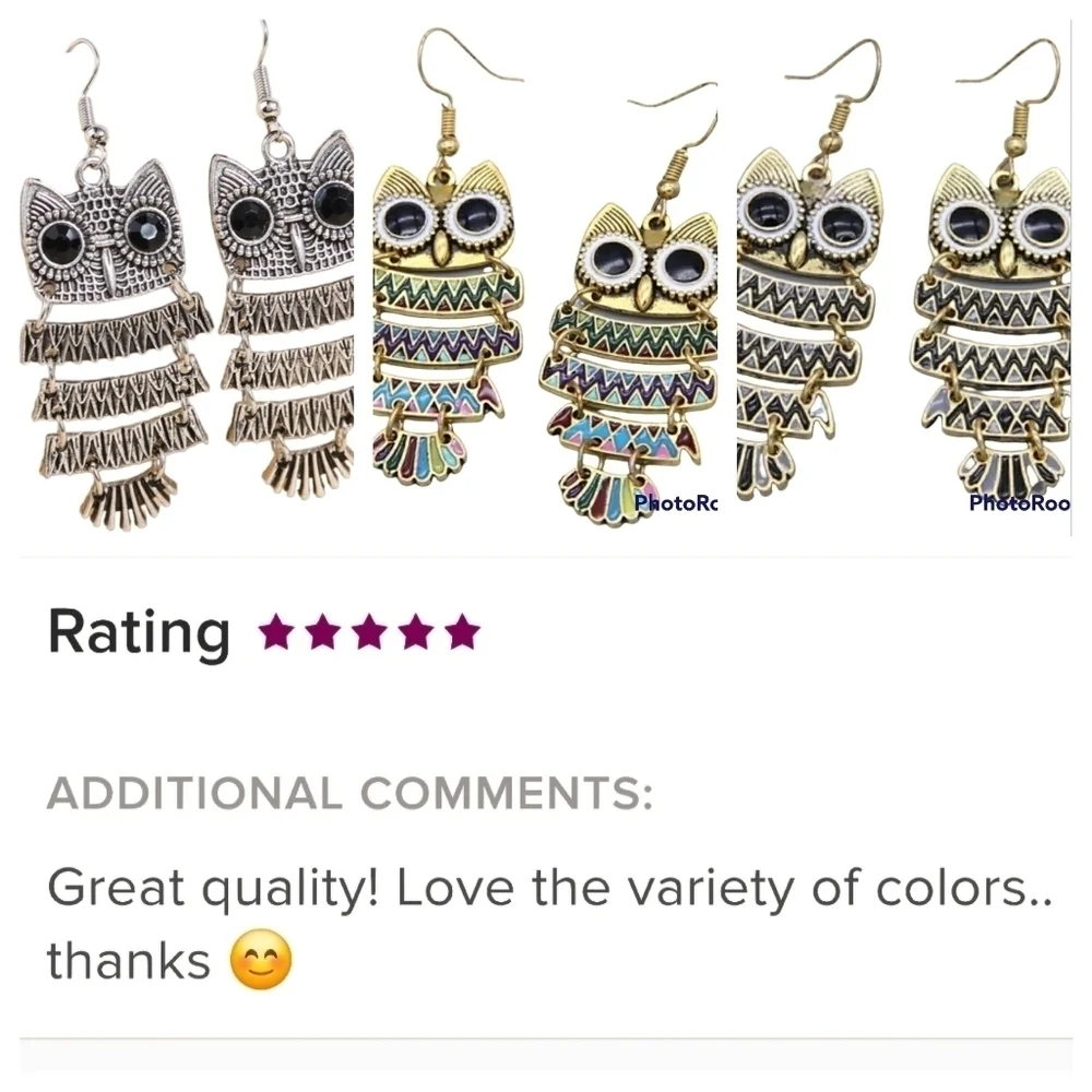 Owl Earrings Silver Tone Retro